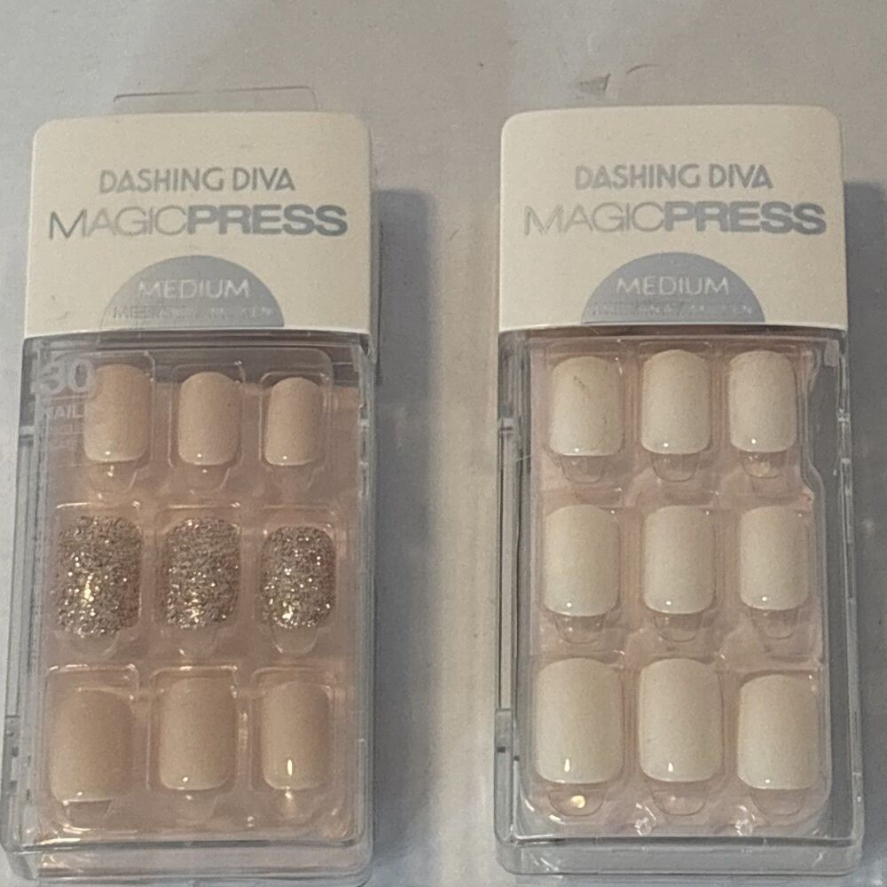 Dashing Diva Magic Press Nails Lot of 2 Medium Neutral & Glitter